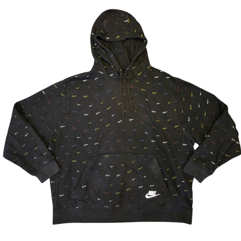 Nike Mens Sportswear Club Fleece All Over Multi Mini Swoosh Hoodie Black XL